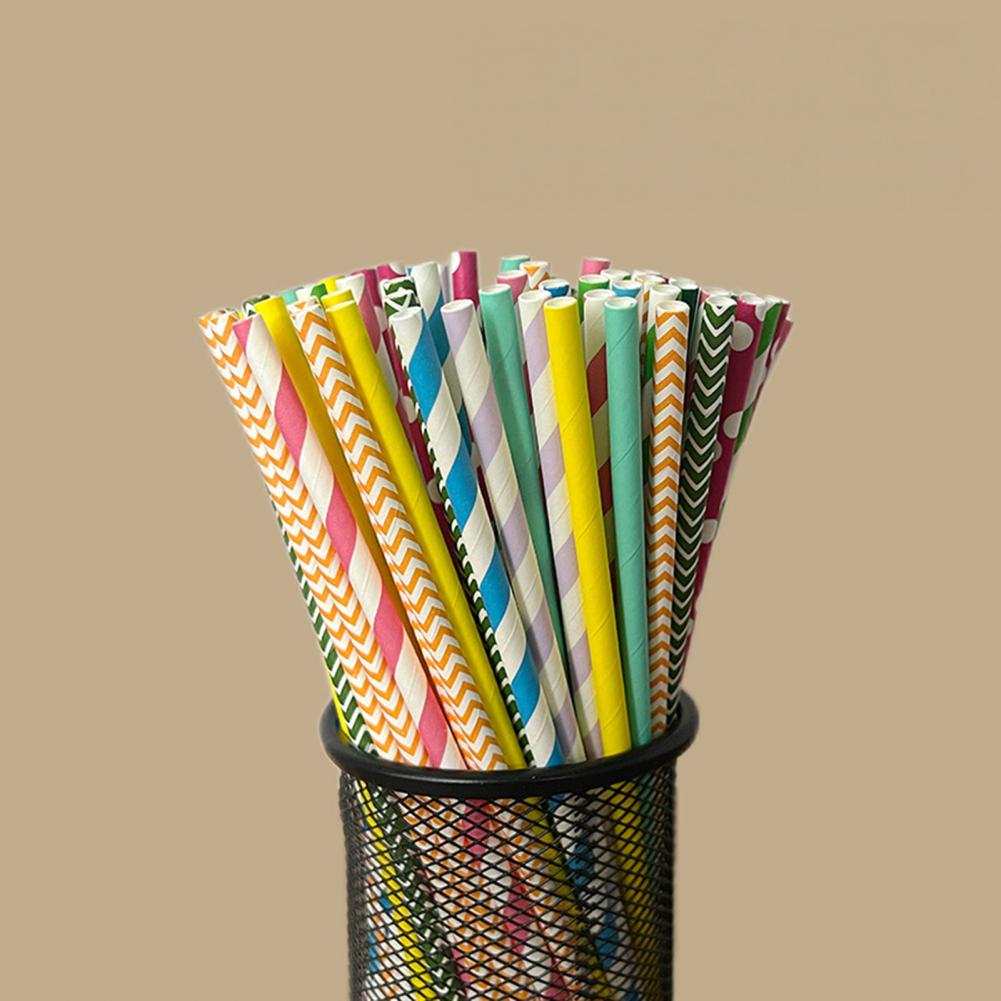 Paper Straw Color - 100 шт. разноцветных одноразовых соломинок с