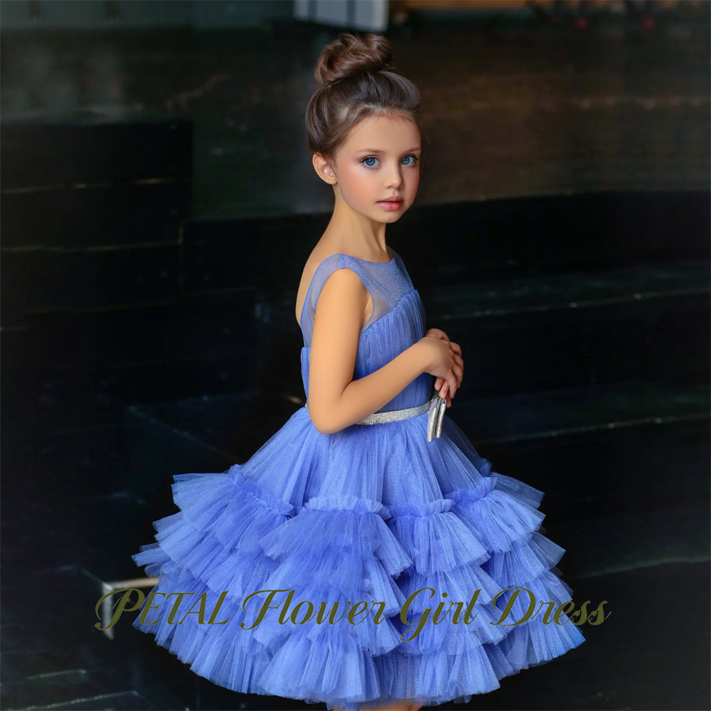 Birthday Sash Glitter - Синее детское платье без рукавов для