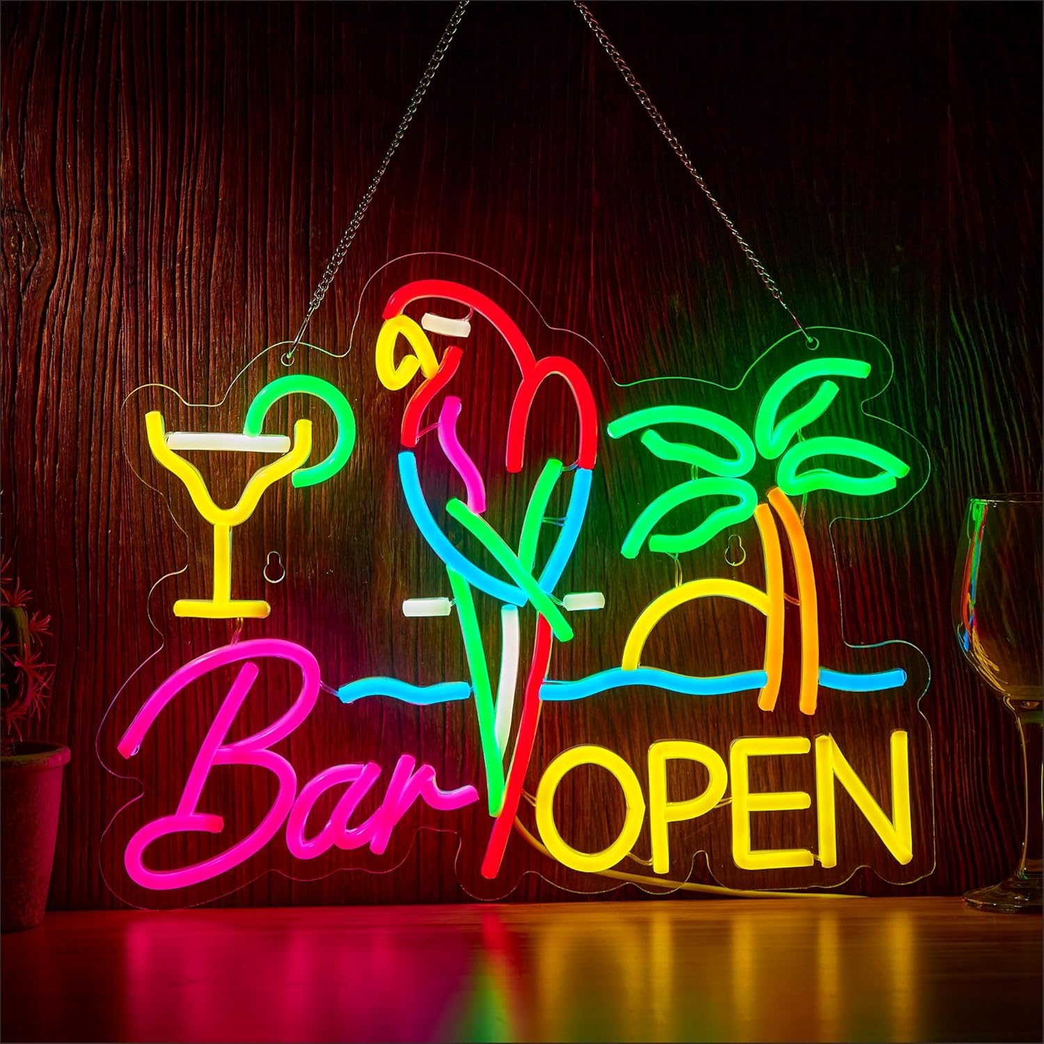 Neon Sign Party - Неоновая вывеска «Бар Открыт»: Декоративный настенный