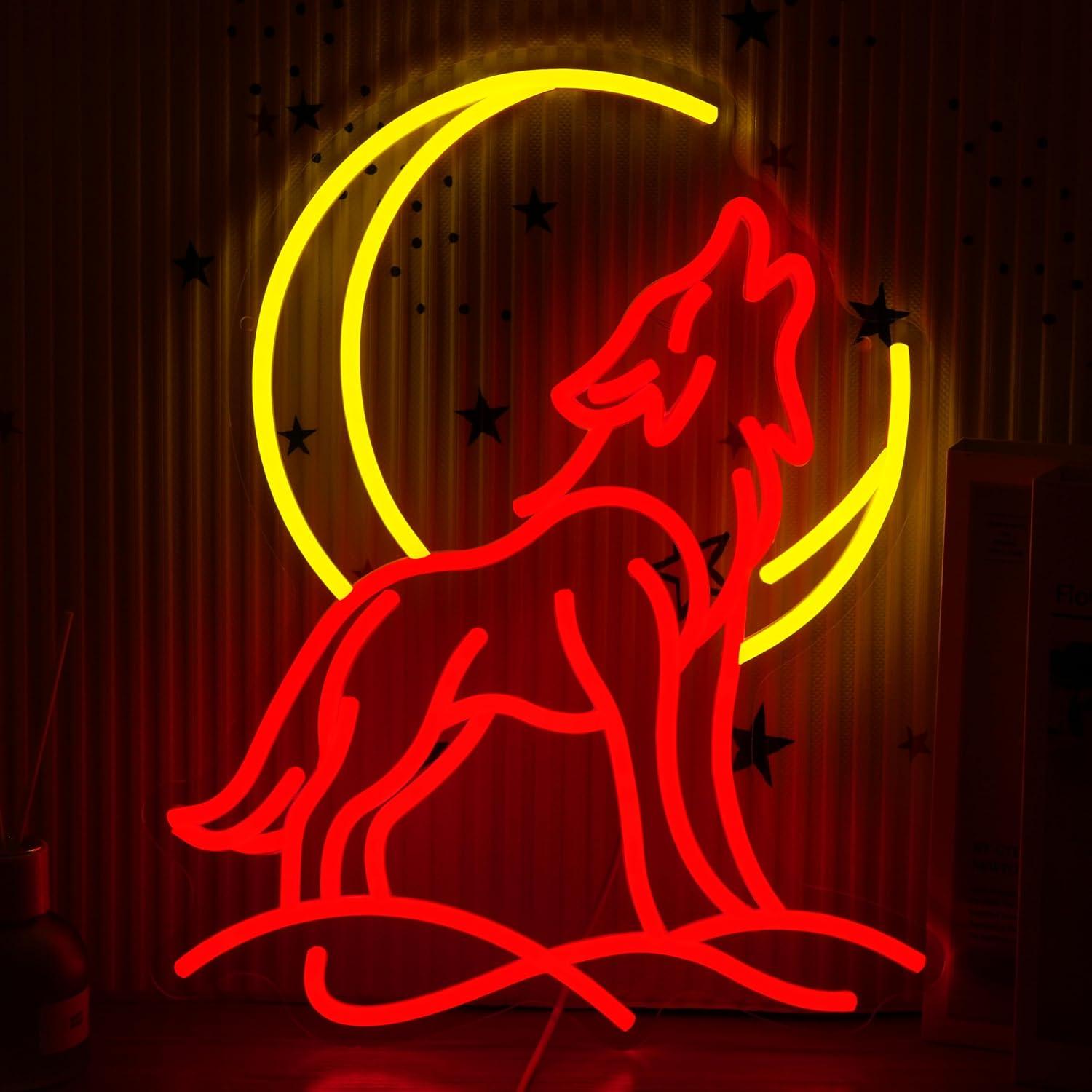 Neon Sign Party - Неоновая вывеска «Воющий волк» с регулируемой